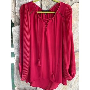 Dark Pink/Red Chiffon Long Sleeve Blouse